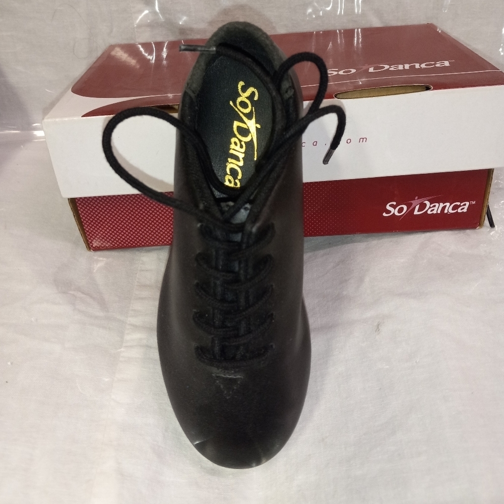 Tap Dance Shoes DO Danca Toddler Girls Black Leather Tie Size 8.5 NIB